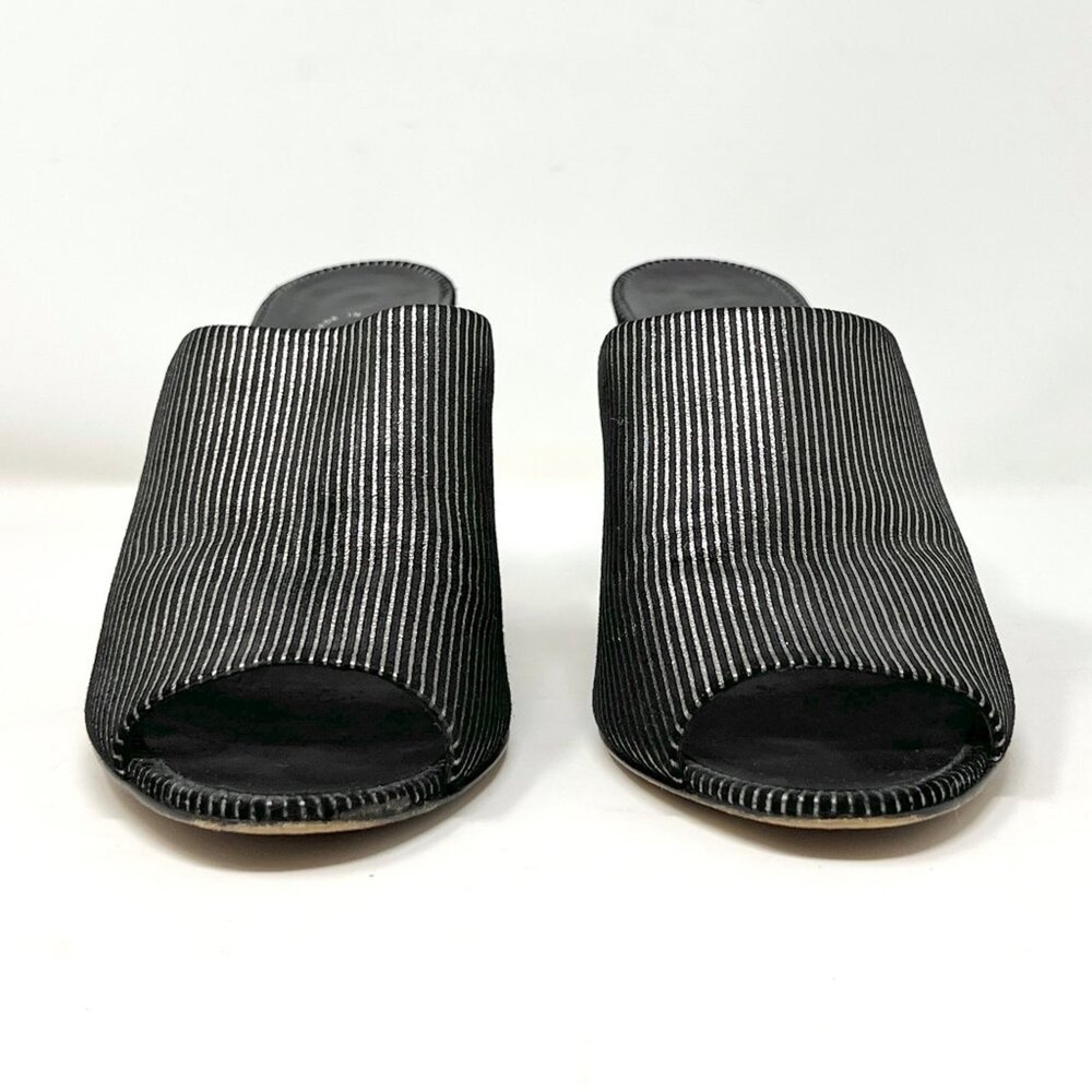 Chanel Mules G33818‎ Laminated Calfskin Silver Black Striped CC Block Heel 40.5 - Picture 4 of 10